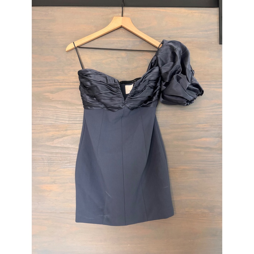 Cinq a Sept Teo Puff One Shoulder Mini Dress Navy Blue Size 4 Cocktail Party